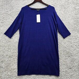 Eileen Fisher Dress Womens Small Petite Blue Dolman Sleeve Shift Knit